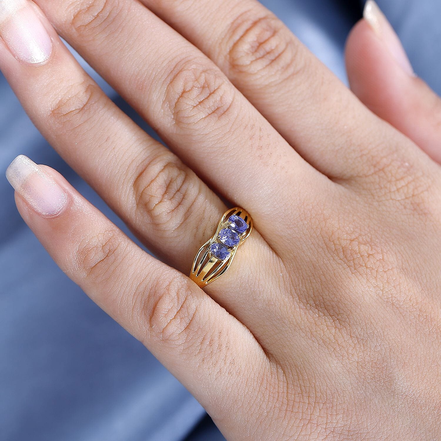 Premium Tanzanite Trilogy Ring in 14K Gold Overlay Sterling Silver 7821976 2
