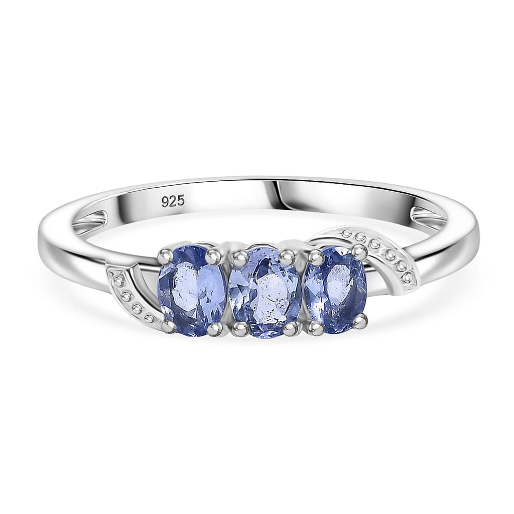 Tanzanite 3 Stone Ring in Platinum Overlay Sterling Silver