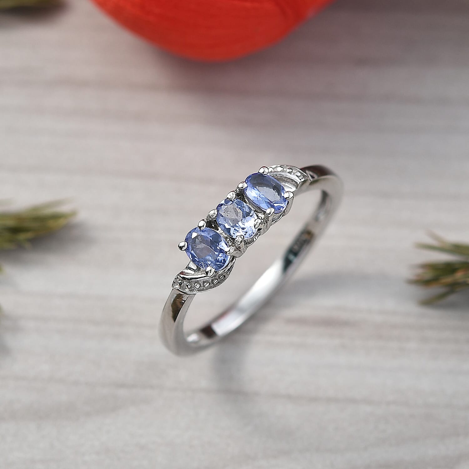 Tanzanite 3 Stone Ring in Platinum Overlay Sterling Silver 8300155 2