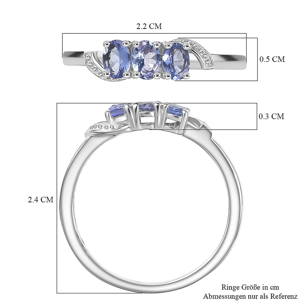 Tanzanite 3 Stone Ring in Platinum Overlay Sterling Silver