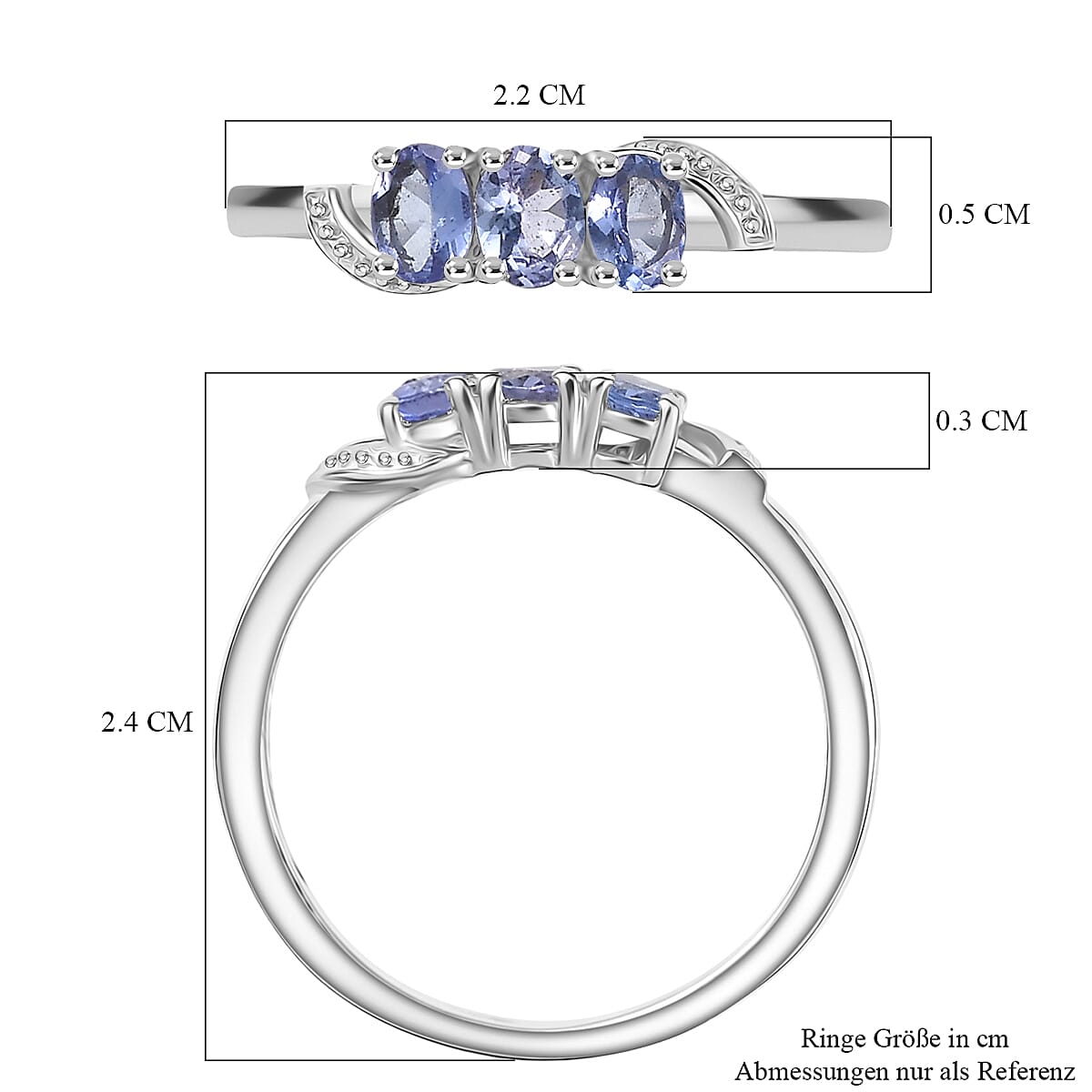 Tanzanite 3 Stone Ring in Platinum Overlay Sterling Silver 8300155 6