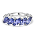 Tanzanite 5 Stone Ring in Rhodium OverlaySterling Silver 1.77 Ct.