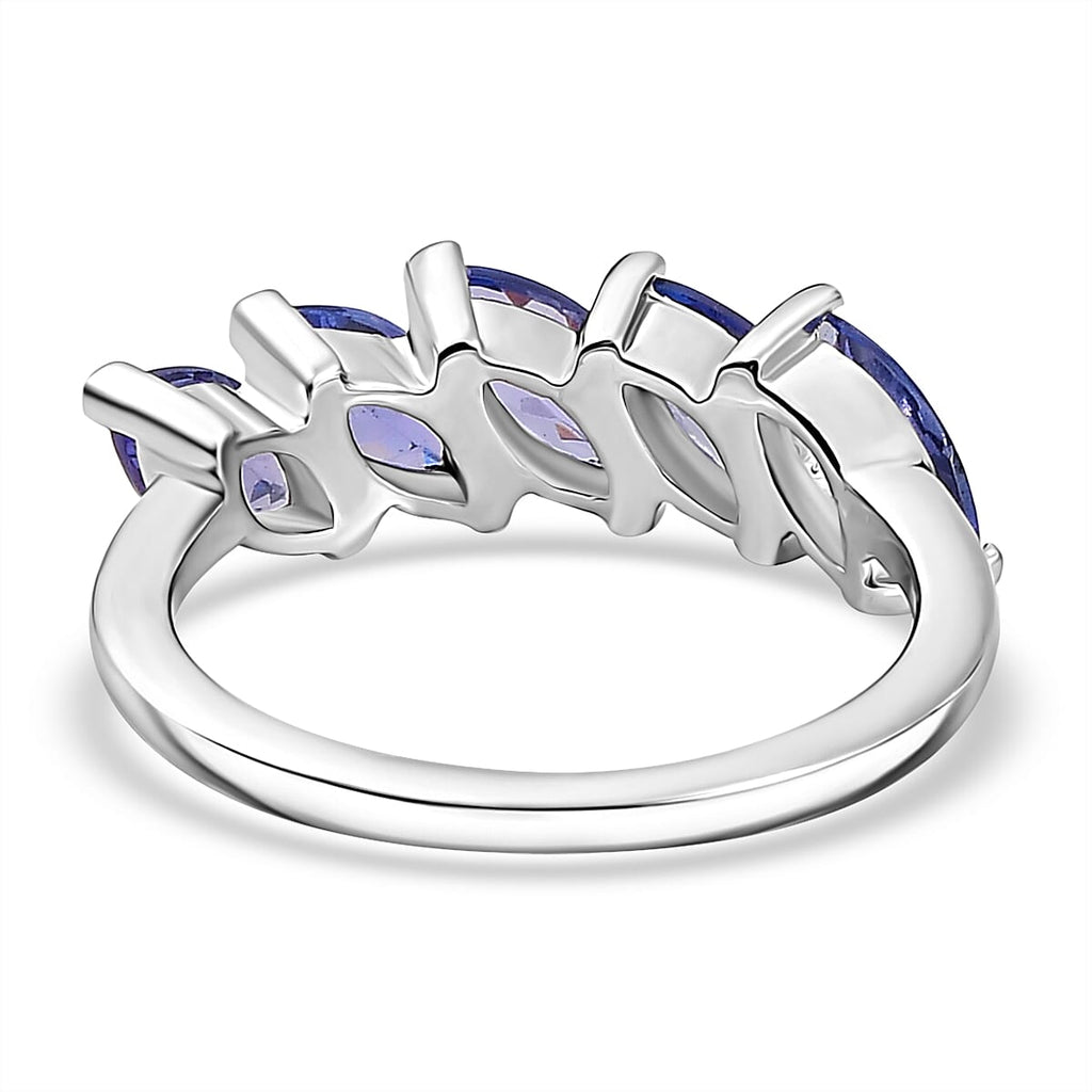 Tanzanite 5 Stone Ring in Rhodium OverlaySterling Silver 1.77 Ct.