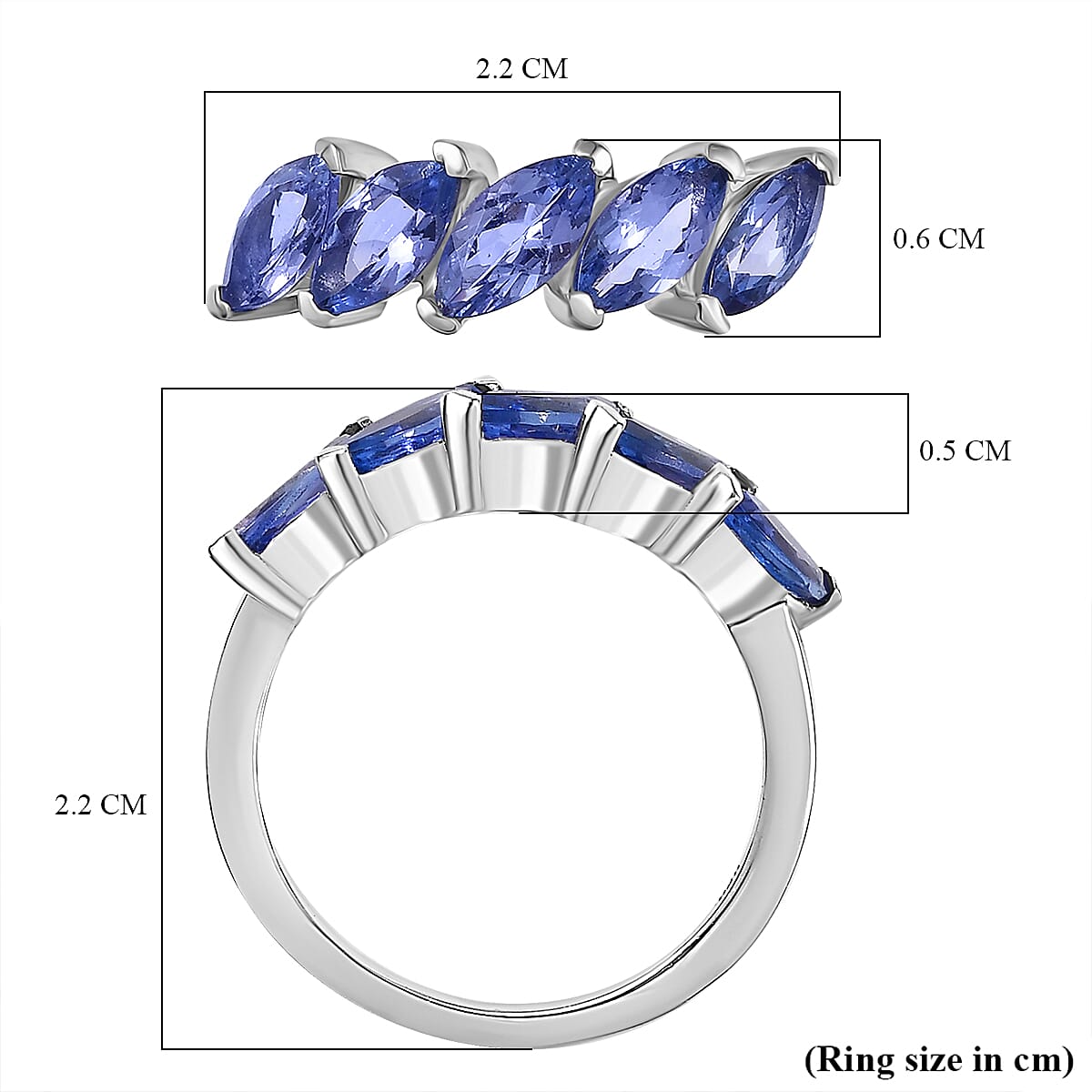 Tanzanite 5 Stone Ring in Rhodium OverlaySterling Silver 1.77 Ct. 8063932 6