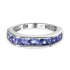 Tanzanite 7 Stone Band Ring in Platinum Overlay Sterling Silver 1.35 Ct.