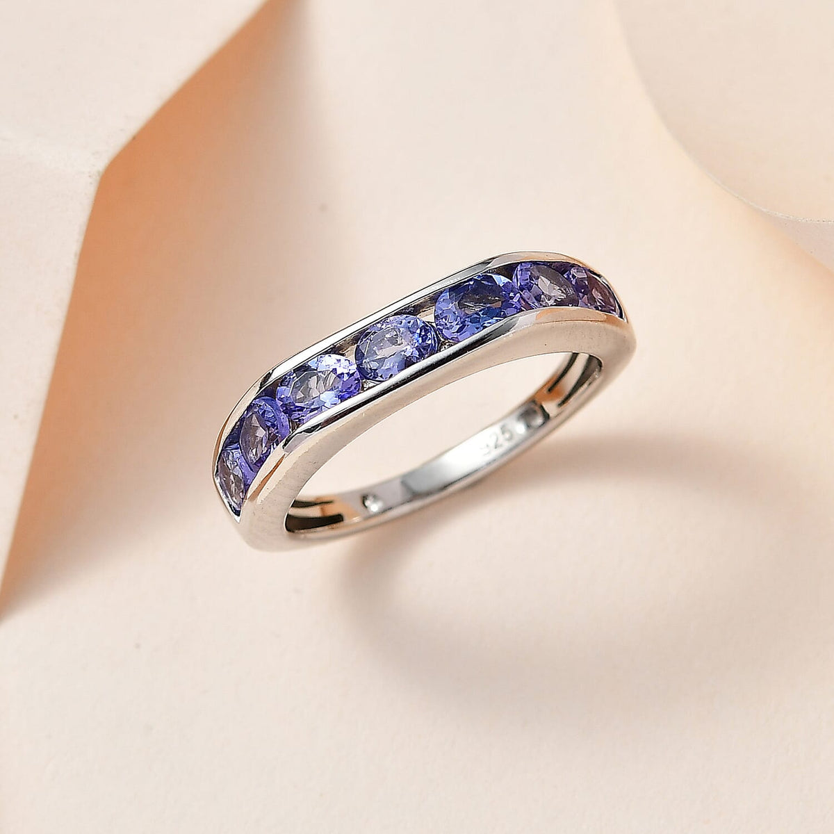 Tanzanite 7 Stone Band Ring in Platinum Overlay Sterling Silver 1.35 Ct. 7664602 1