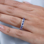 Tanzanite 7 Stone Band Ring in Platinum Overlay Sterling Silver 1.35 Ct.