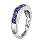 Tanzanite 7 Stone Band Ring in Platinum Overlay Sterling Silver 1.35 Ct.