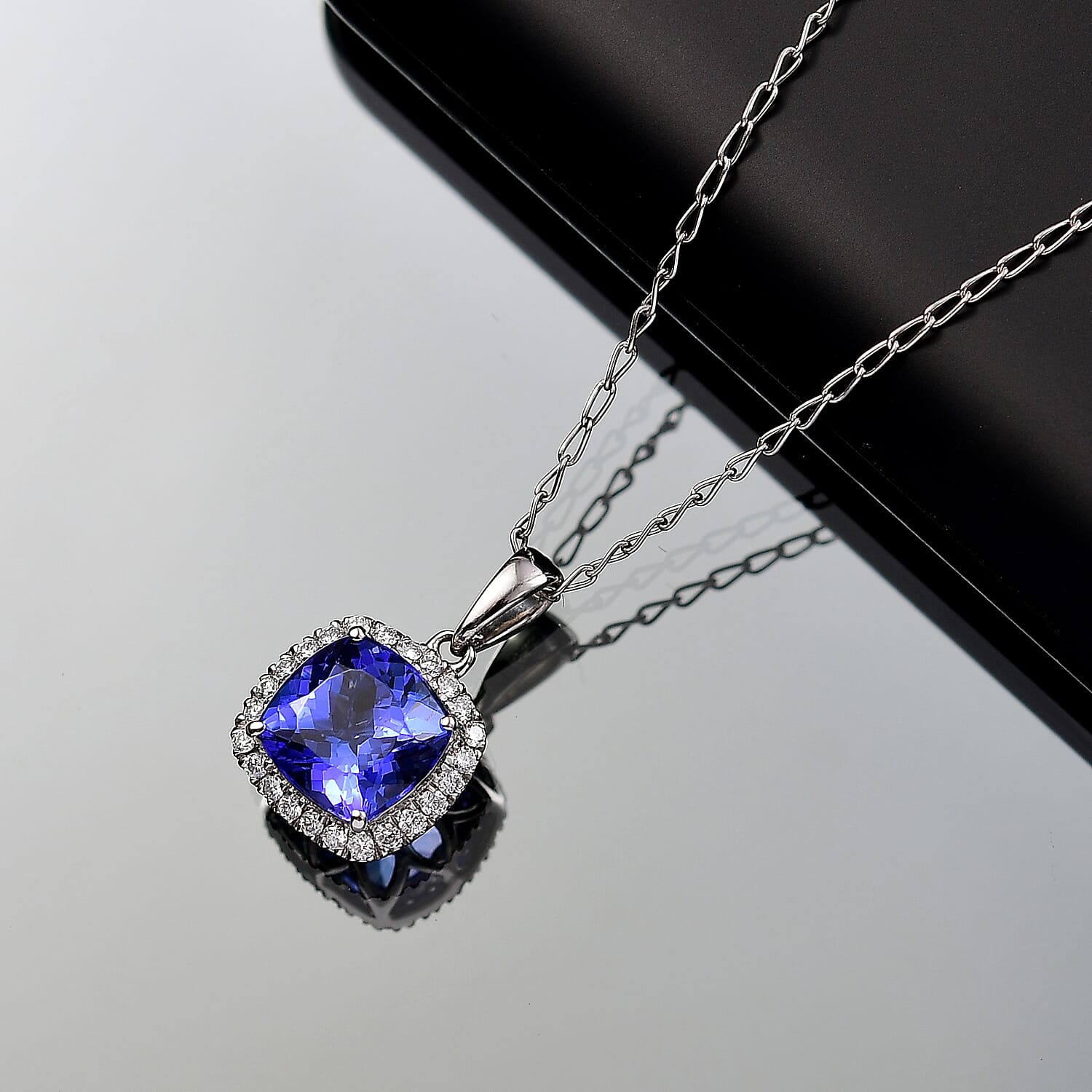Rhapsody - 950 Platinum AAAA Tanzanite &amp; AGI Certified VS-E-F White Diamond Pendant with Chain (Size 18) 2.29 Ct, Platinum Wt. 4.29 Gms 4365659 2