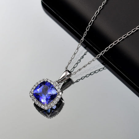 Rhapsody - 950 Platinum AAAA Tanzanite &amp; AGI Certified VS-E-F White Diamond Pendant with Chain (Size 18) 2.29 Ct, Platinum Wt. 4.29 Gms 4365659 2