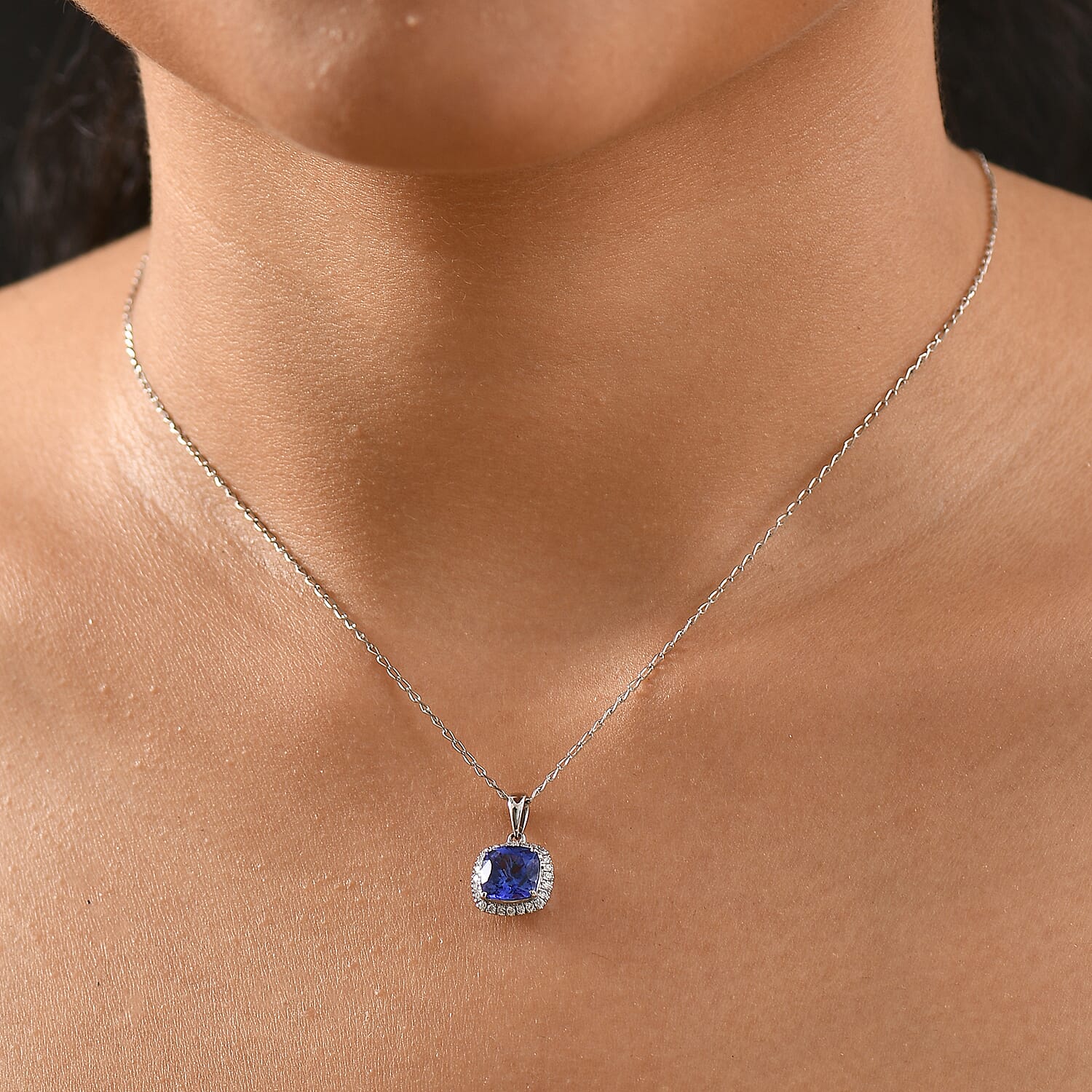Rhapsody - 950 Platinum AAAA Tanzanite &amp; AGI Certified VS-E-F White Diamond Pendant with Chain (Size 18) 2.29 Ct, Platinum Wt. 4.29 Gms 4365659 3