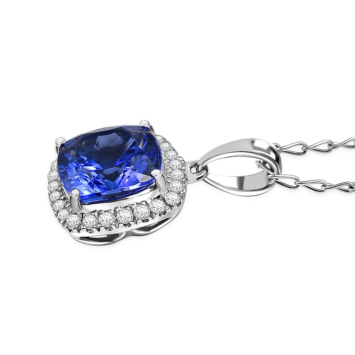 Rhapsody - 950 Platinum AAAA Tanzanite &amp; AGI Certified VS-E-F White Diamond Pendant with Chain (Size 18) 2.29 Ct, Platinum Wt. 4.29 Gms 4365659 4
