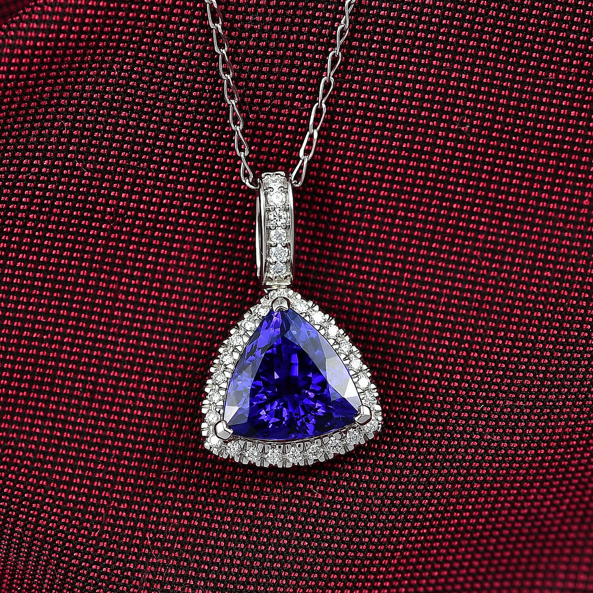 Certified &amp; Appraised RHAPSODY AAAA Tanzanite, Diamond Halo Pendant Necklace in 950 Platinum (20 Inches) 3.91 Ct. 4380492 2
