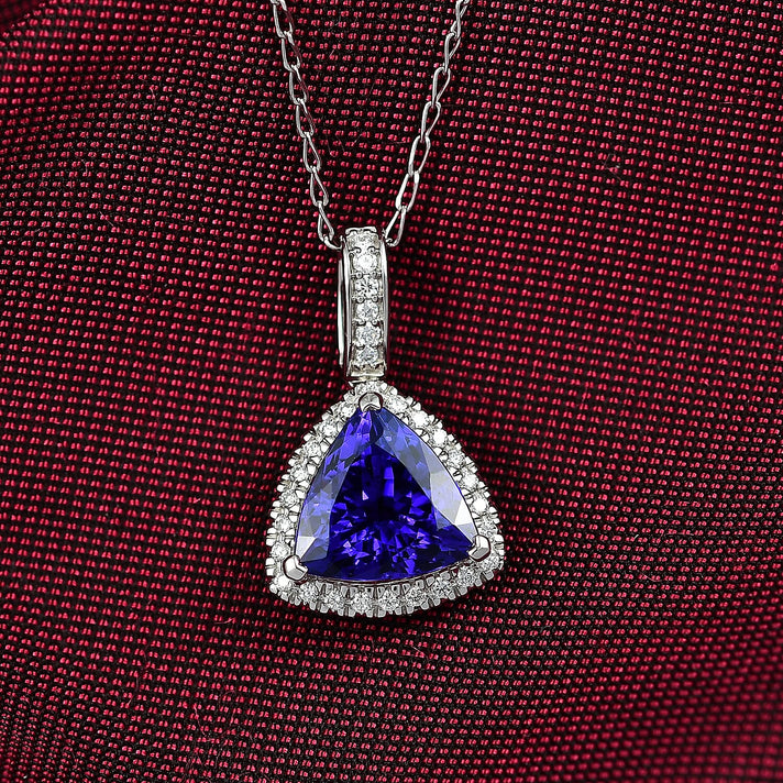Certified &amp; Appraised RHAPSODY AAAA Tanzanite, Diamond Halo Pendant Necklace in 950 Platinum (20 Inches) 3.91 Ct. 4380492 2