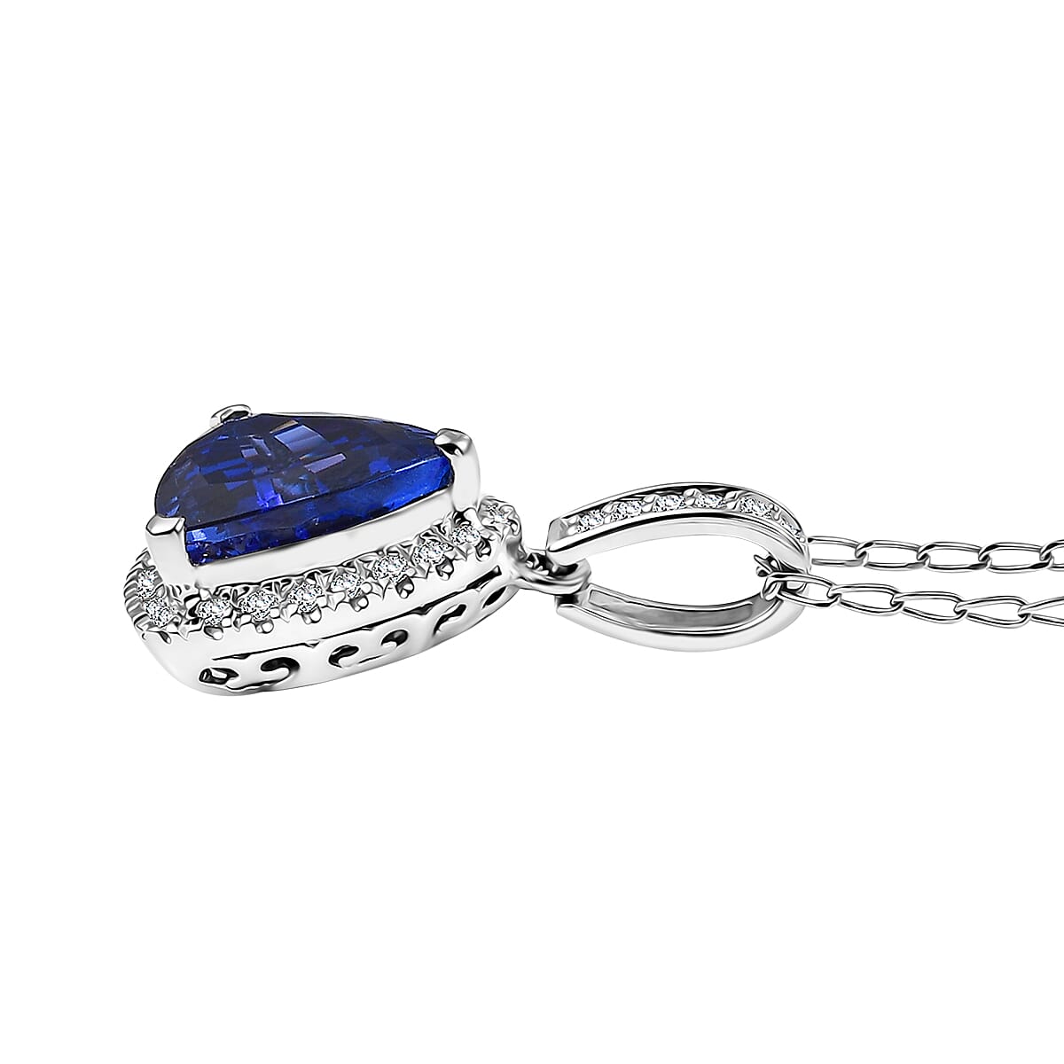 Certified &amp; Appraised RHAPSODY AAAA Tanzanite, Diamond Halo Pendant Necklace in 950 Platinum (20 Inches) 3.91 Ct. 4380492 4