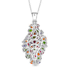 Tanzanite, Fire Opal & Multi Gemstones Pendant with Chain (Size 20) in Rhodium Overlay Sterling Silver 7.96 Ct, Silver wt. 6.80 Gms.