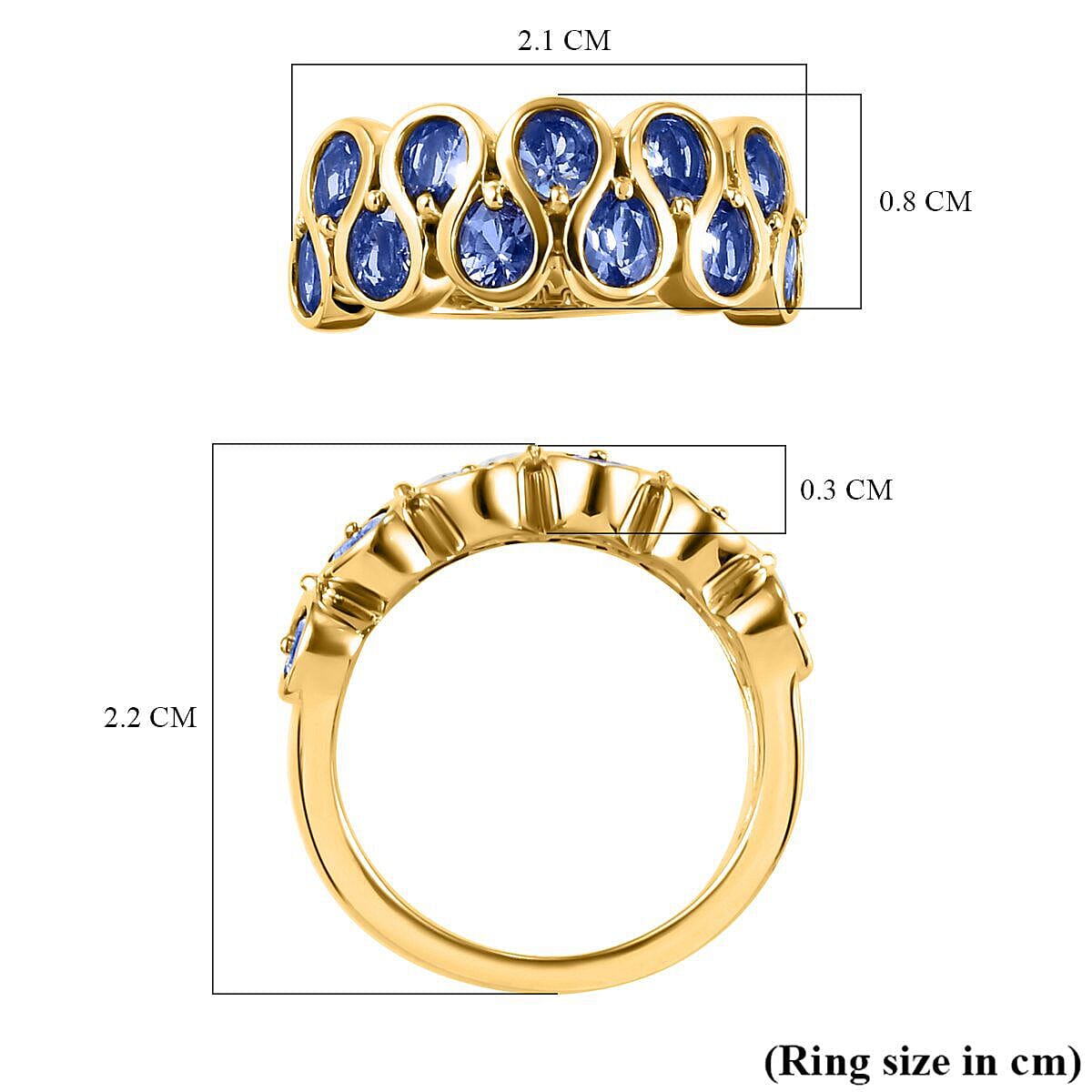 Tanzanite Half Eternity Ring in 18K Yellow Gold Vermeil Plated Sterling Silver 1.84 Ct. 7231883 5
