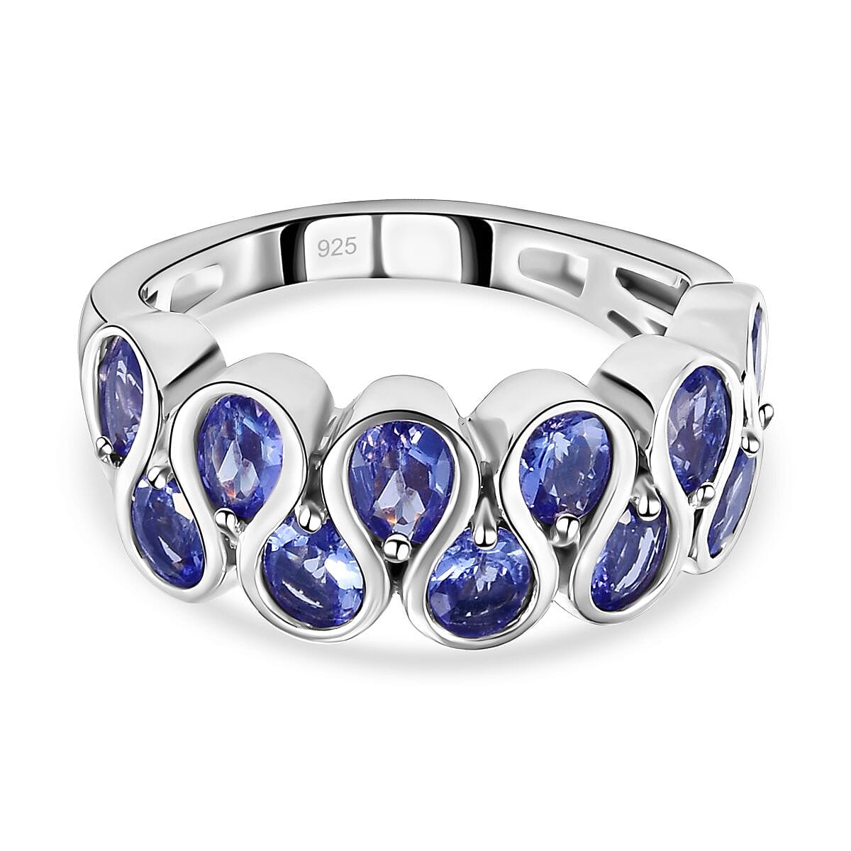 Tanzanite Half Eternity Ring in Platinum Overlay Sterling Silver 2.10 Ct. 7083501 0
