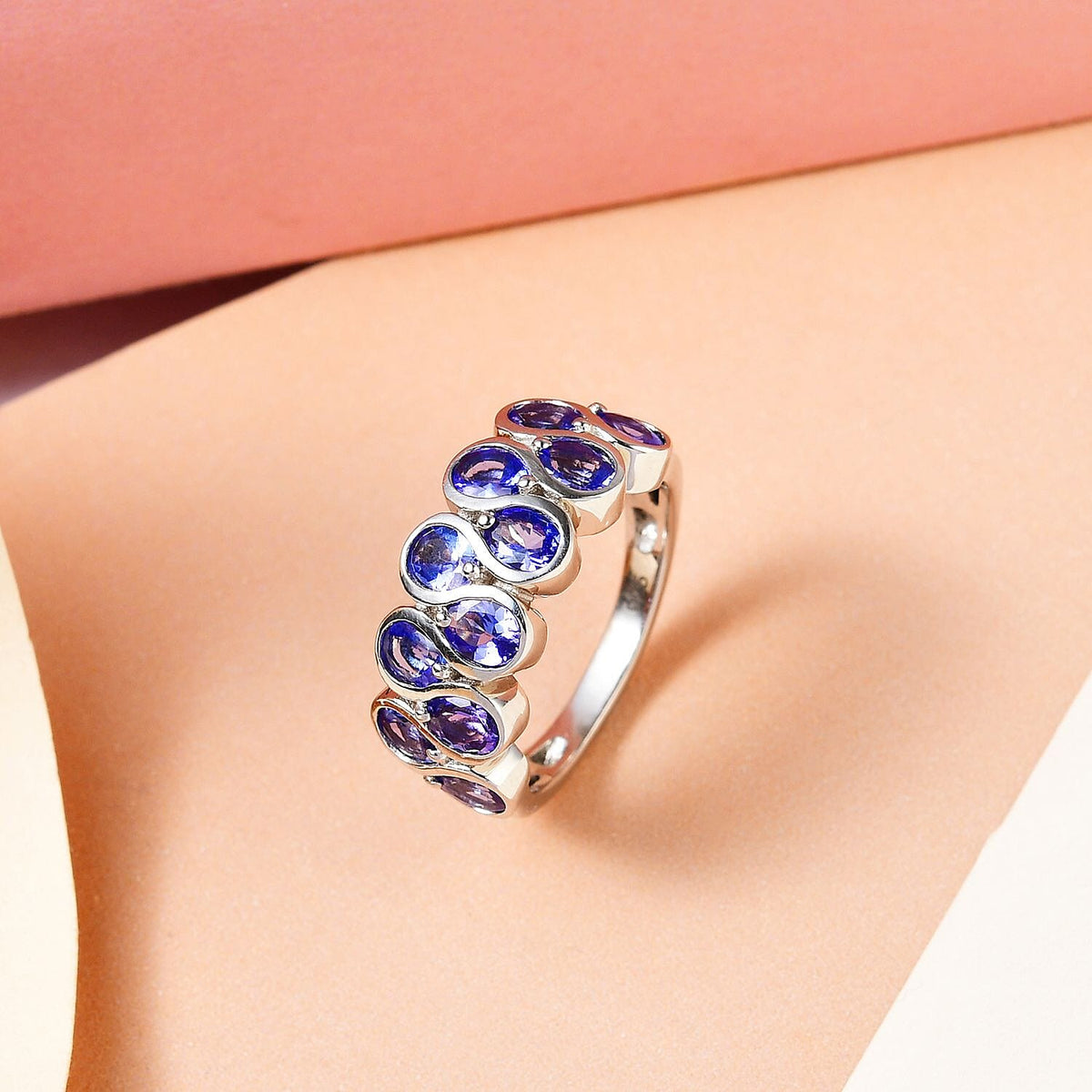 Tanzanite Half Eternity Ring in Platinum Overlay Sterling Silver 2.10 Ct. 7083501 3