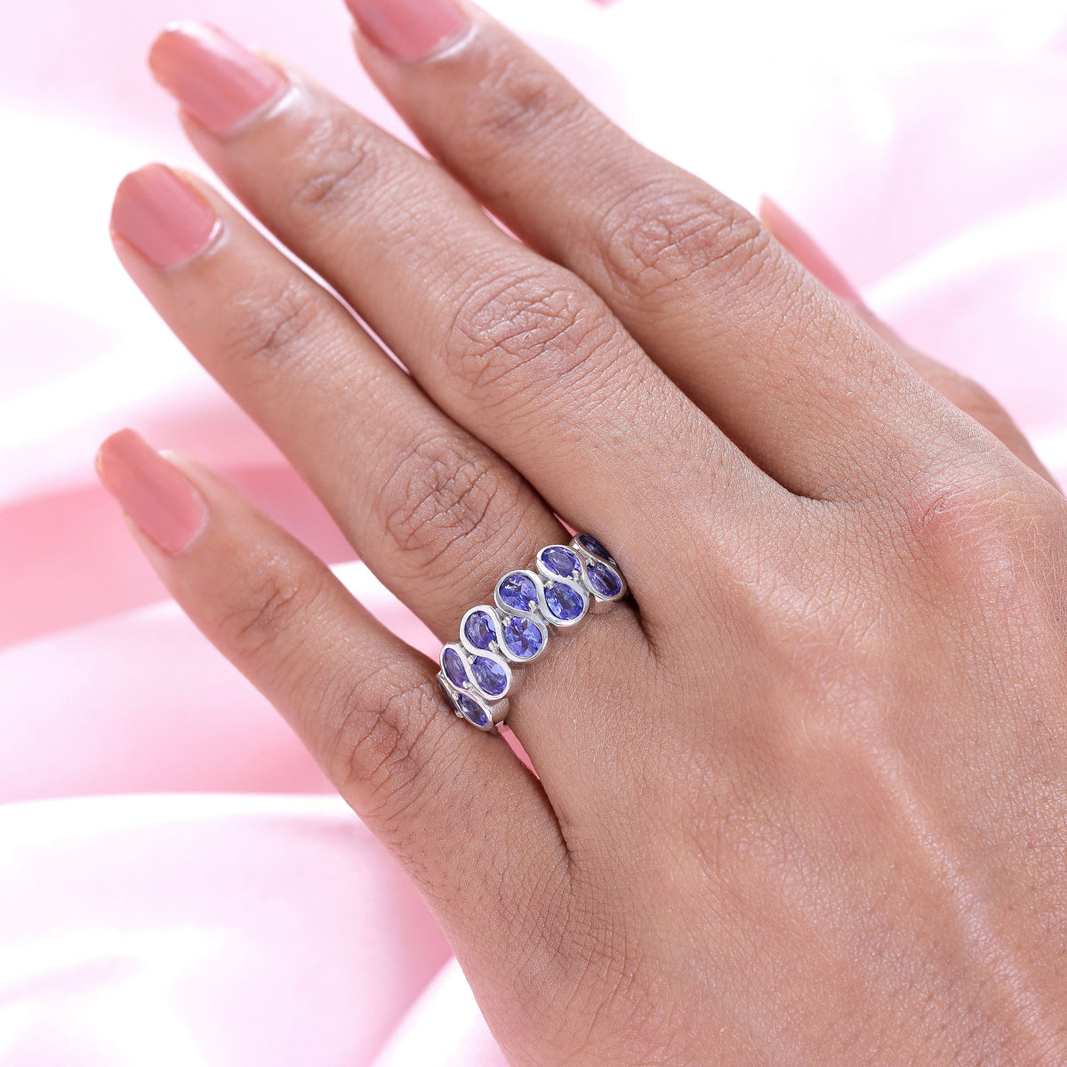 Tanzanite Half Eternity Ring in Platinum Overlay Sterling Silver 2.10 Ct. 7083501 5