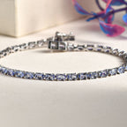 Tanzanite Tennis Bracelet (Size - 8) with GB Lock Box in Rhodium Overlay Sterling Silver 7.70 Ct, Silver Wt. 7.80 Gms.