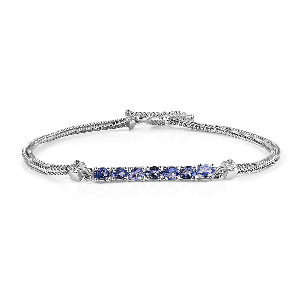 One Time Deal - Handmade Tanzanite Bracelet (Size - 7.5) in Rhodium Overlay Sterling 1.28 Ct.