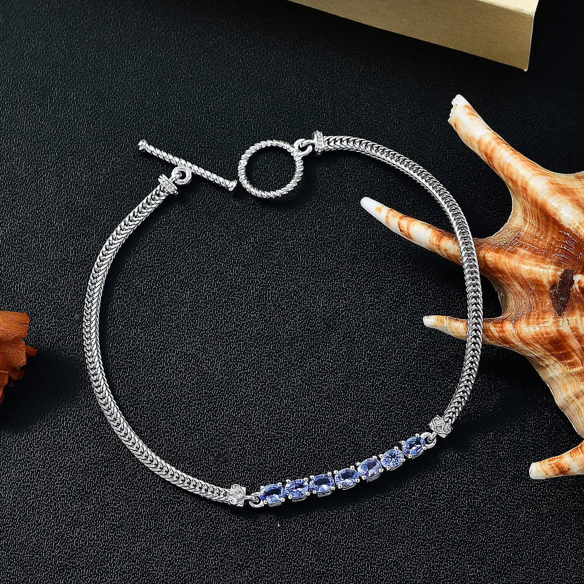 Tanzanite Chain Bracelet (Size - 7.5) in Rhodium Overlay Sterling Silver 8061320 2