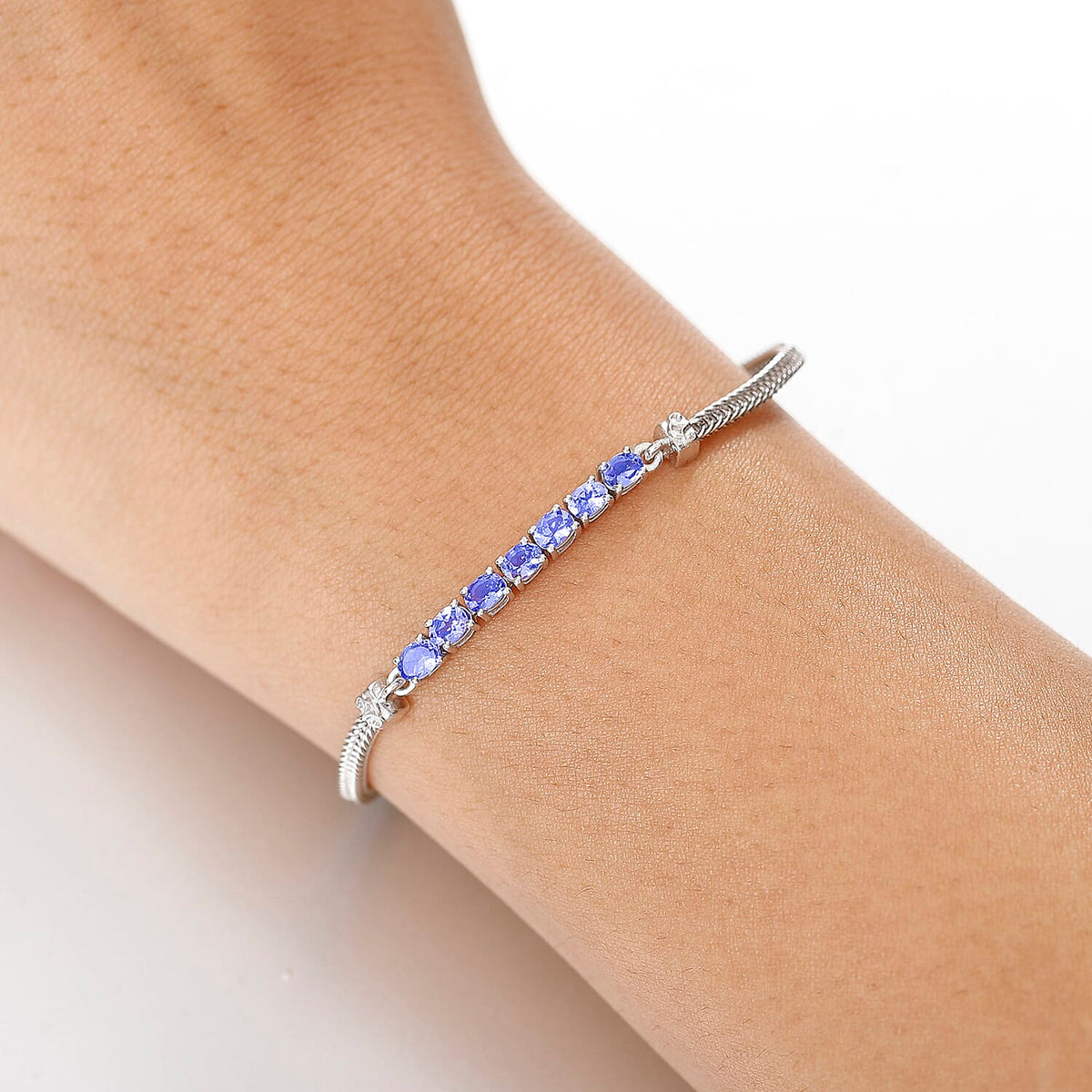 Tanzanite Chain Bracelet (Size - 7.5) in Rhodium Overlay Sterling Silver 8061320 3