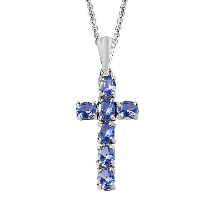 Tanzanite Cross Pendant with Chain (Size 20 Inch) in Platinum Overlay Sterling Silver 4202891 2