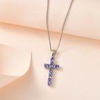 Tanzanite Cross Pendant with Chain (Size 20) in Platinum Overlay Sterling Silver 1.30 Ct.