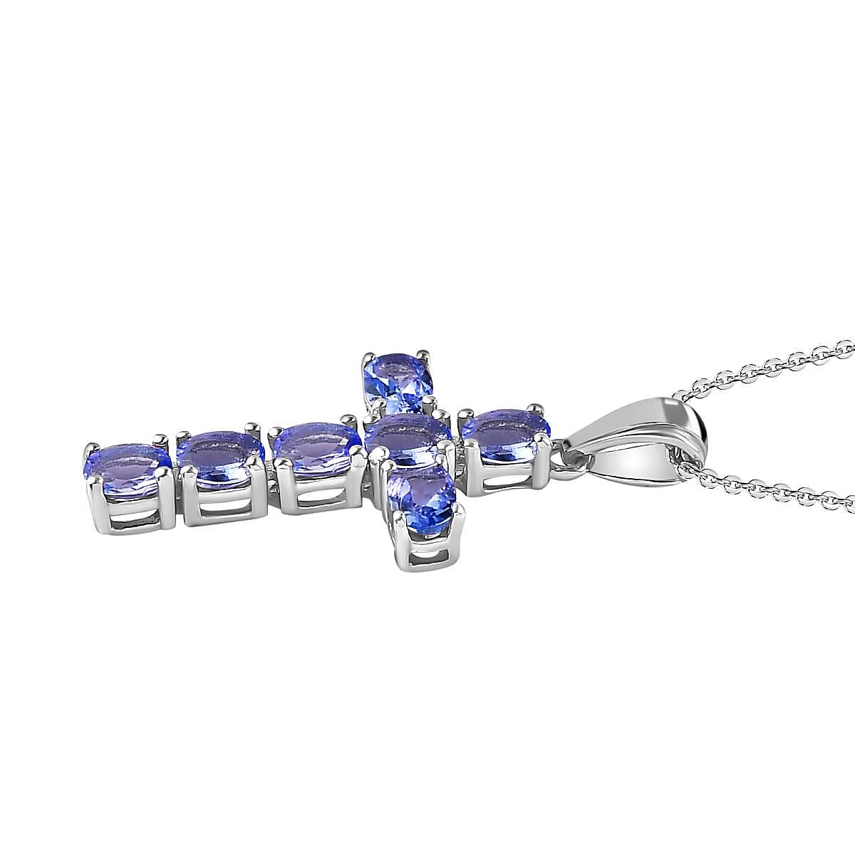 Tanzanite Cross Pendant with Chain (Size 20 Inch) in Platinum Overlay Sterling Silver 4202891 8