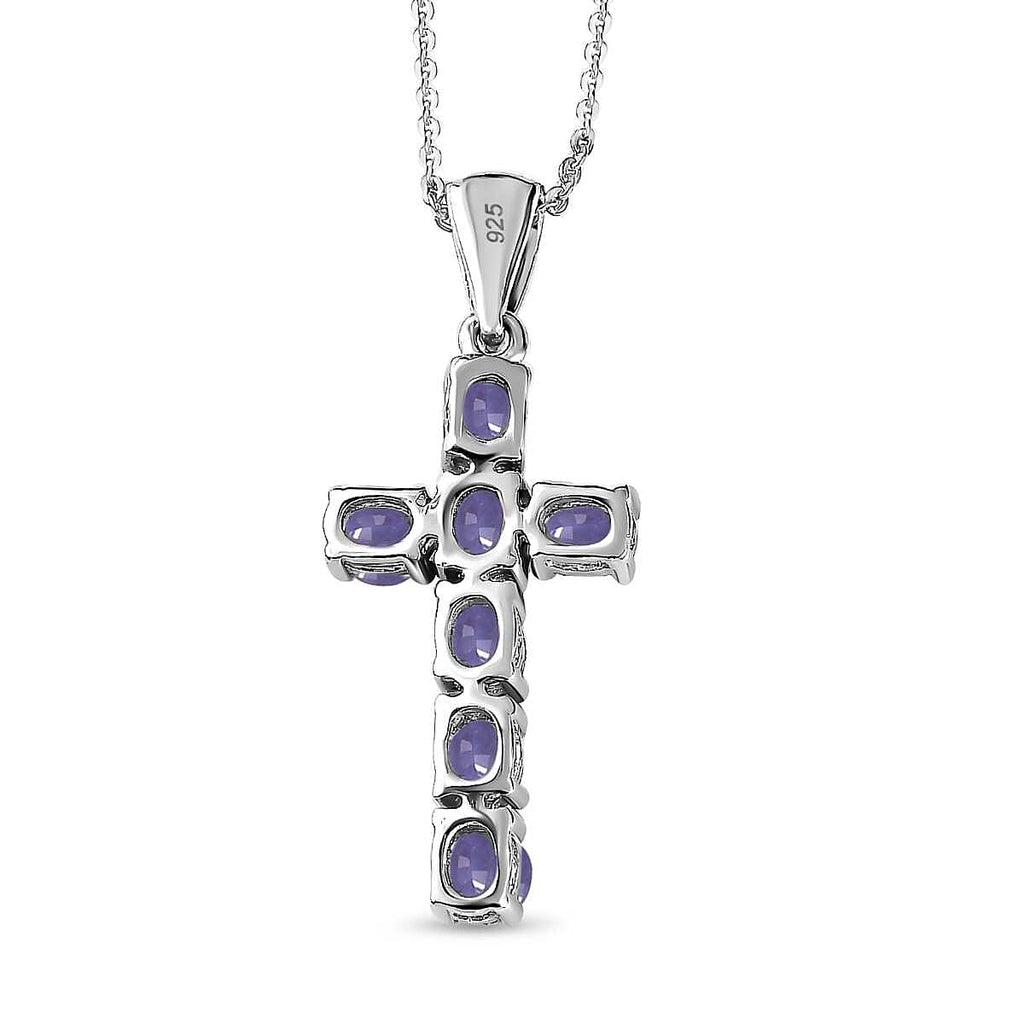 Tanzanite Cross Pendant with Chain (Size 20) in Platinum Overlay Sterling Silver 1.30 Ct.