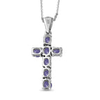 Tanzanite Cross Pendant with Chain (Size 20) in Platinum Overlay Sterling Silver 1.30 Ct.