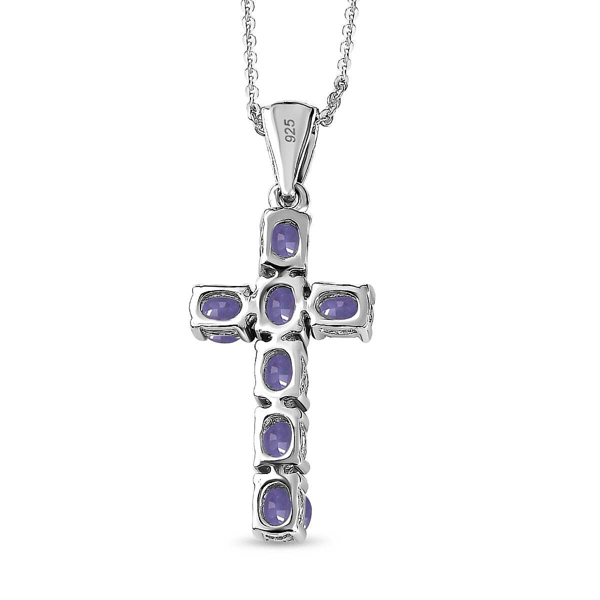 Tanzanite Cross Pendant with Chain (Size 20 Inch) in Platinum Overlay Sterling Silver 4202891 10
