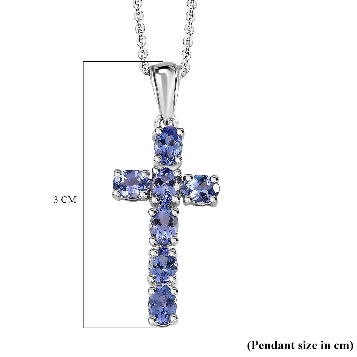Tanzanite Cross Pendant with Chain (Size 20 Inch) in Platinum Overlay Sterling Silver 4202891 12