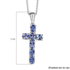 Tanzanite Cross Pendant with Chain (Size 20) in Platinum Overlay Sterling Silver 1.30 Ct.