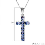 Tanzanite Cross Pendant with Chain (Size 20) in Platinum Overlay Sterling Silver 1.30 Ct.