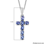 Tanzanite Cross Pendant with Chain (Size 20) in Platinum Overlay Sterling Silver 1.30 Ct.