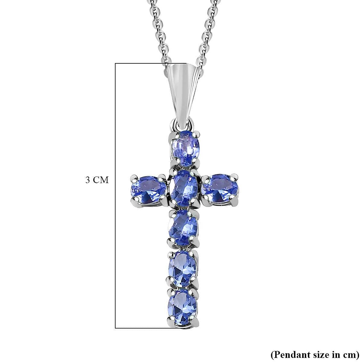 Tanzanite Cross Pendant with Chain (Size 20 Inch) in Platinum Overlay Sterling Silver 4202891 15