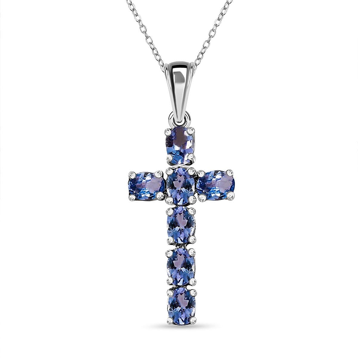 Tanzanite Cross Pendant with Chain (Size 20 Inch) in Platinum Overlay Sterling Silver 4202891 0