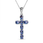 Tanzanite Cross Pendant with Chain (Size 20) in Platinum Overlay Sterling Silver 1.30 Ct.