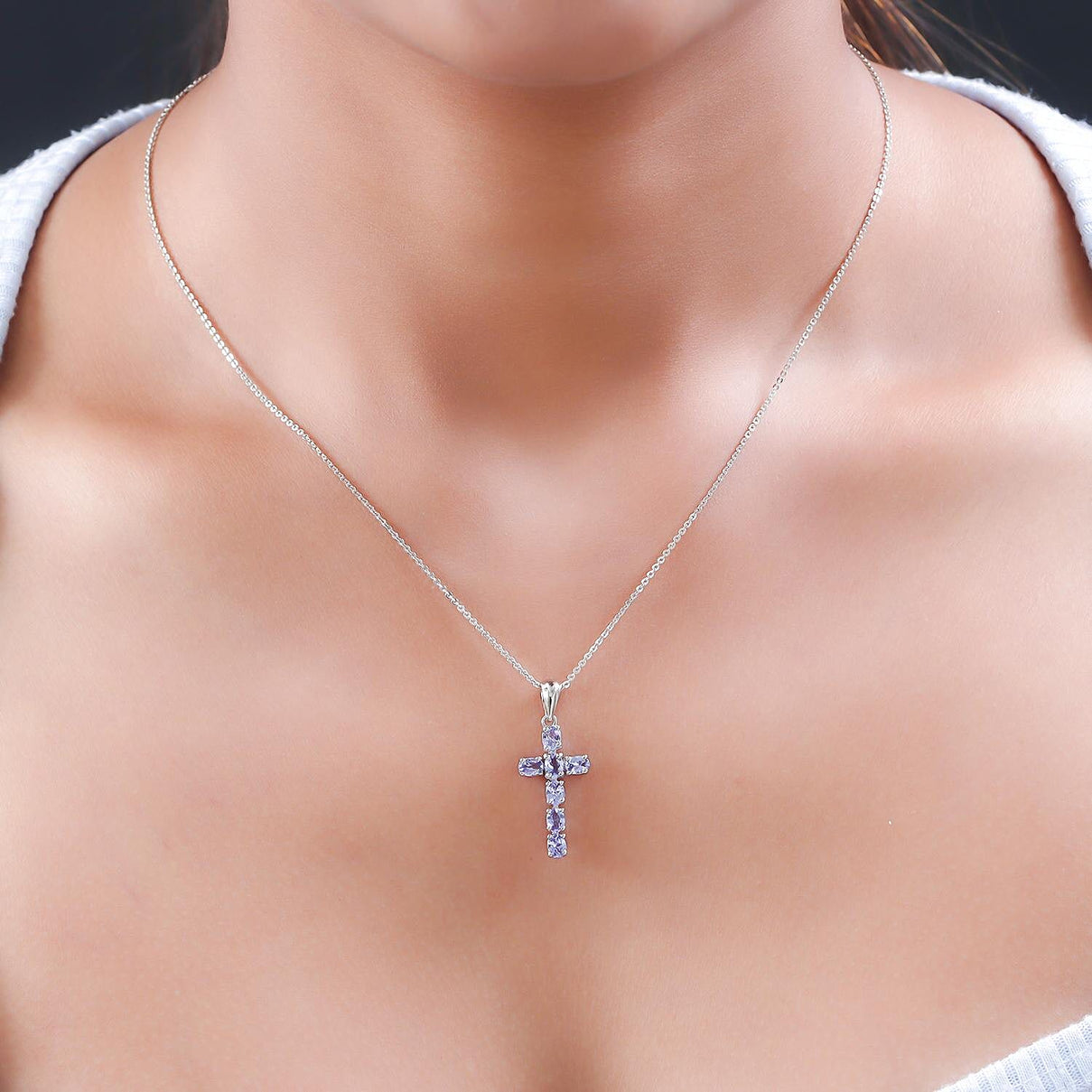 Tanzanite Cross Pendant with Chain (Size 20 Inch) in Platinum Overlay Sterling Silver 4202891 3