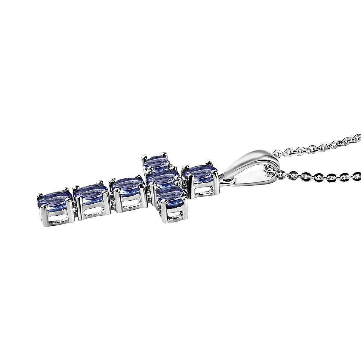 Tanzanite Cross Pendant with Chain (Size 20 Inch) in Platinum Overlay Sterling Silver 4202891 7