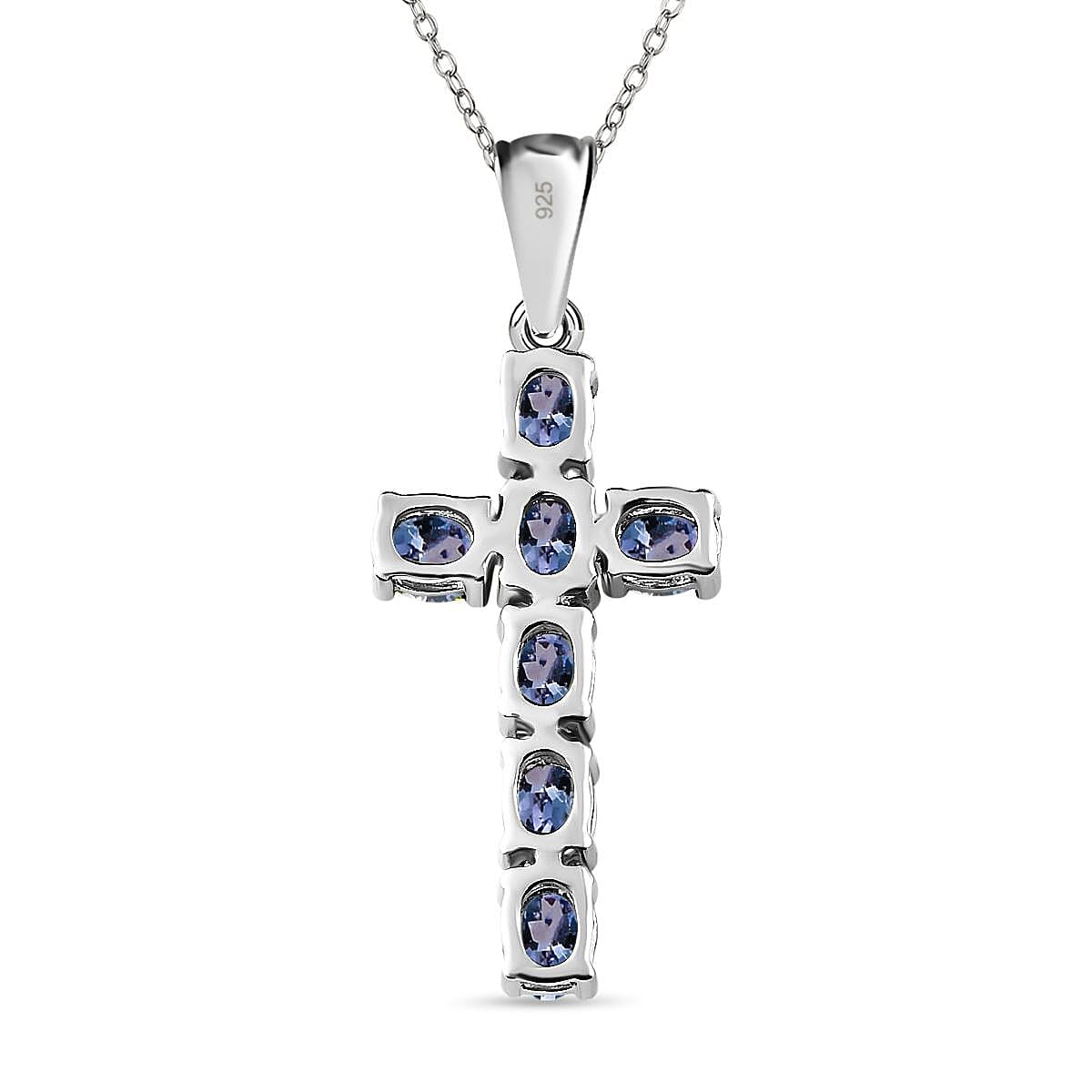 Tanzanite Cross Pendant with Chain (Size 20 Inch) in Platinum Overlay Sterling Silver 4202891 9