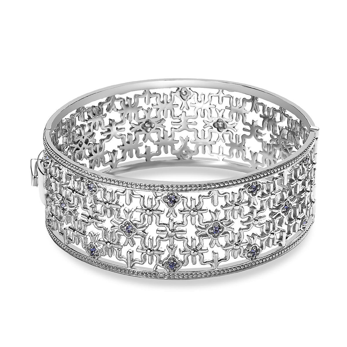 Tanzanite Crystal Bangle (Size 7.5) in Platinum Overlay Silver Tone 7256961 0