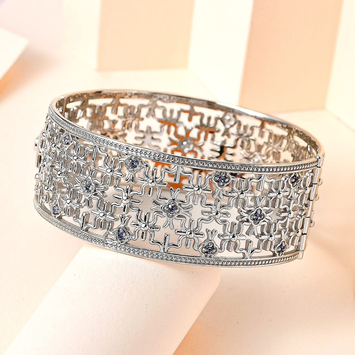 Tanzanite Crystal Bangle (Size 7.5) in Platinum Overlay Silver Tone 7256961 1