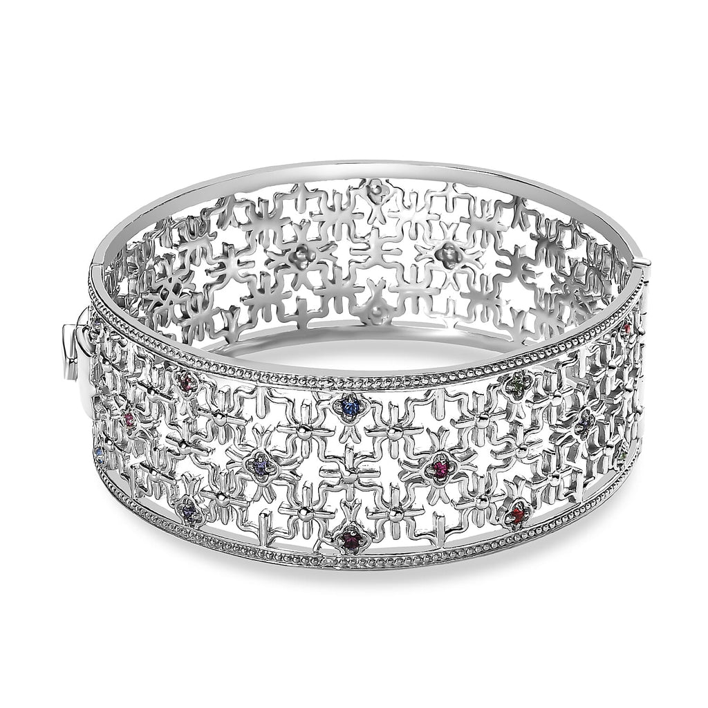 Multi Colour Austrian Crystal Hinged Bangle (Size 7.5)