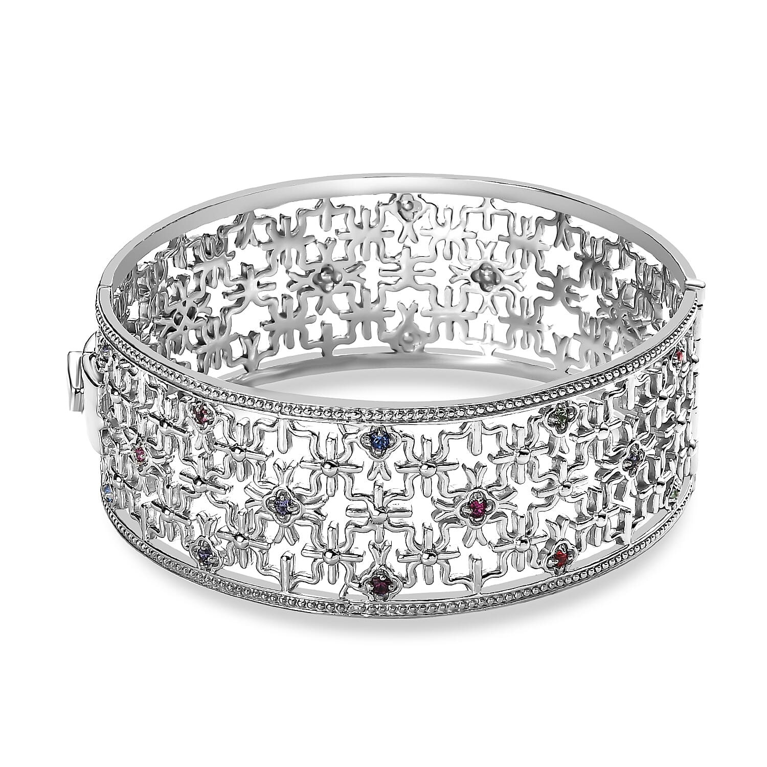 Tanzanite Crystal and Multi Gemstones Bangle (Size 7.5) in Platinum Overlay Silver Tone 7256964 0