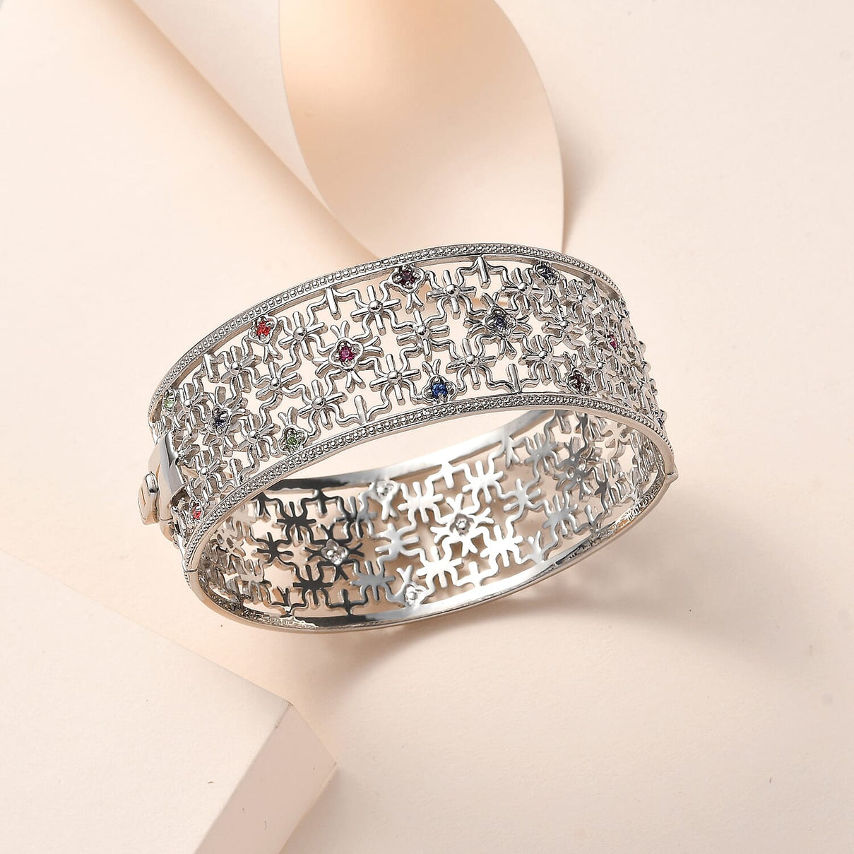 Tanzanite Crystal and Multi Gemstones Bangle (Size 7.5) in Platinum Overlay Silver Tone 7256964 2