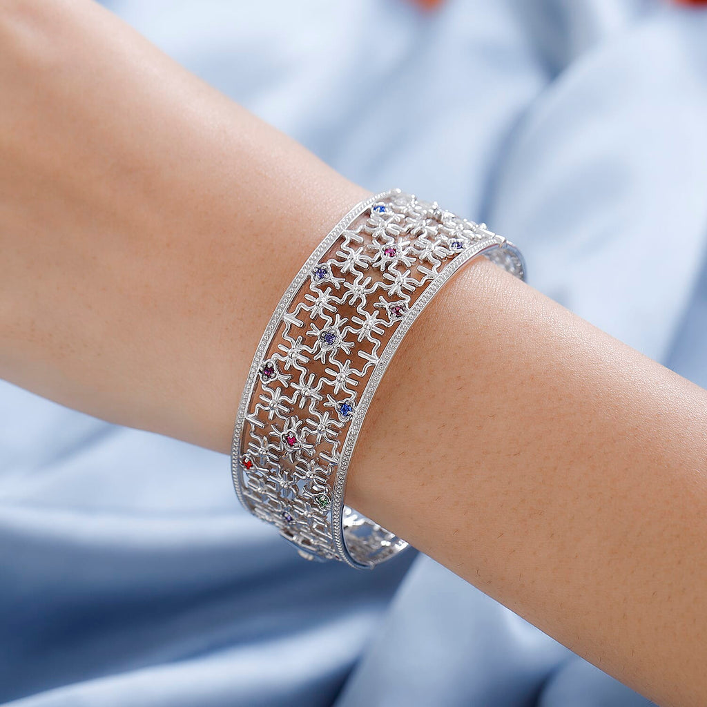 Multi Colour Austrian Crystal Hinged Bangle (Size 7.5)